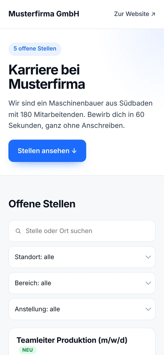 Karriereseite auf dem Smartphone