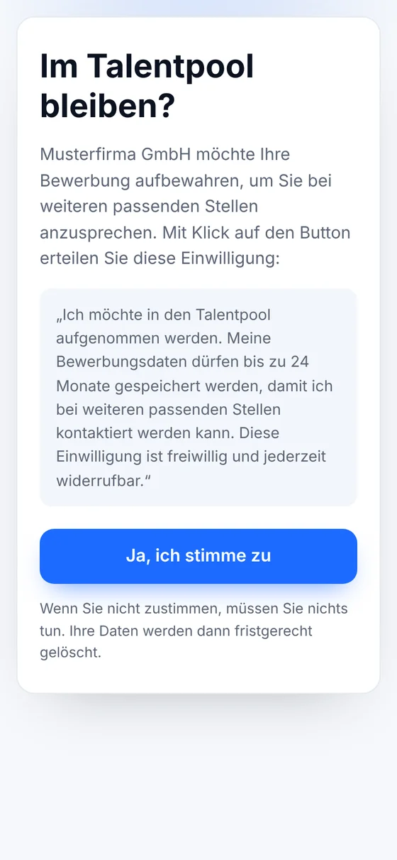 Zustimmung zum Talentpool per E-Mail-Link